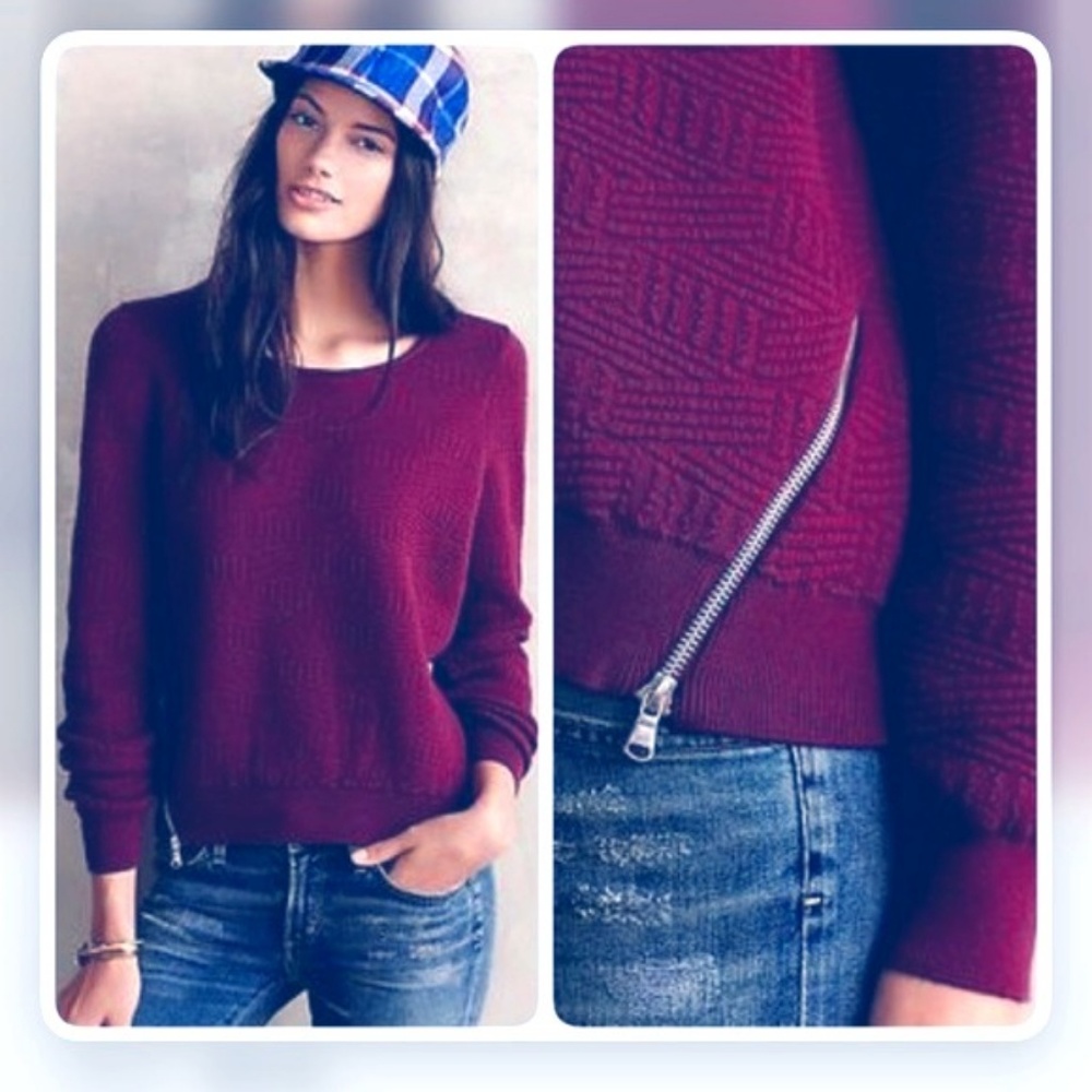 Anthropologie purple quilted pullover w/ side zip - Picture 1 of 2